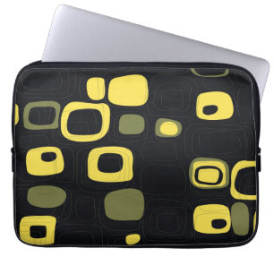 Yellow, Lime, Black Retro Abstract Art Laptop Sleeve