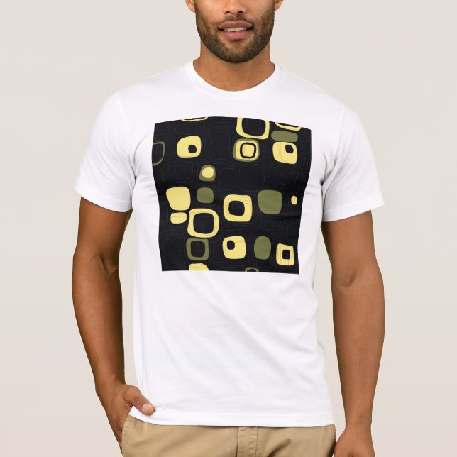 Yellow, Lime, Black Retro Abstract Art T-shirt (Front)