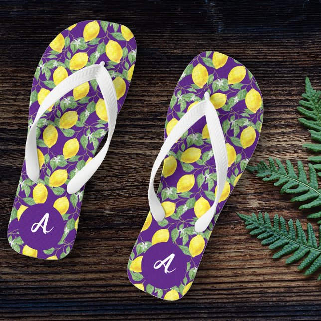 Yellow lime citrus pattern name purple jandals (Creator Uploaded)