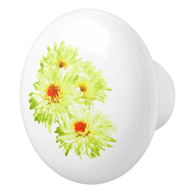 Yellow Lime Daisies,  Ceramic Knob (Right)