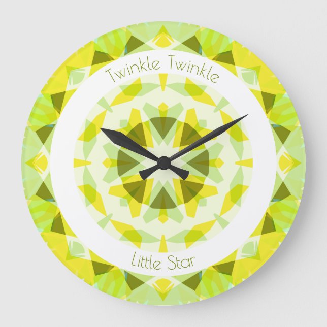 Yellow Lime Green Twinkle Little Star Baby Nursery Large Clock (Front)