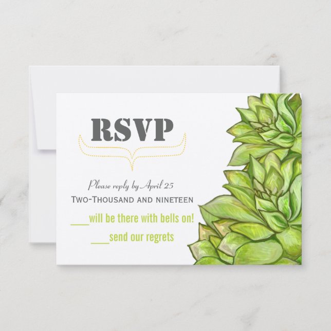 Yellow Lime Succulent Modern Typography Wedding (Front)