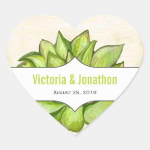 Yellow Lime Succulent Modern Typography Wedding Heart Sticker