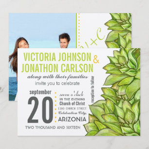 Yellow Lime Succulent Modern Typography Wedding Invitation