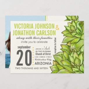 Yellow Lime Succulent Modern Typography Wedding Invitation