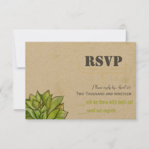 Yellow Lime Succulent Modern Typography Wedding RSVP Card