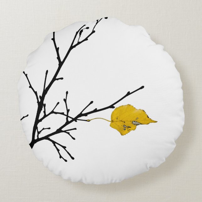 Yellow Lime Tree Leaf Round Cushion (Back)