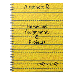 Yellow Lined School Paper Homework Assignments Spiral Notebook