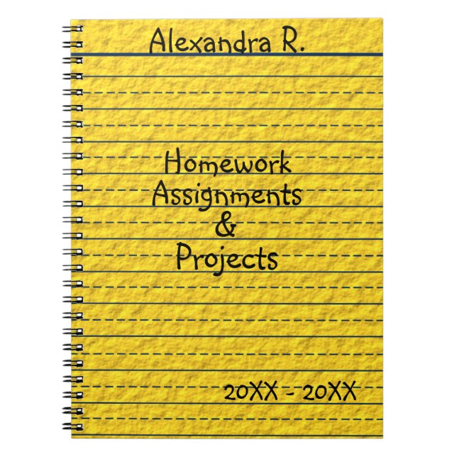 Yellow Lined School Paper Homework Assignments Spiral Notebook (Front)
