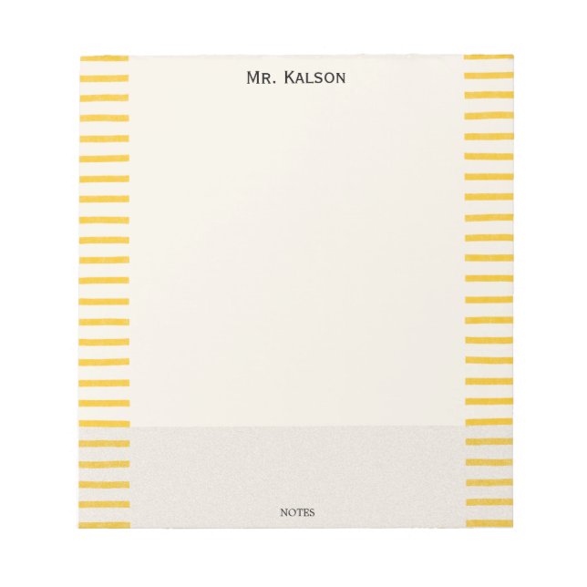 Yellow Lines Elegant Frame Teacher Notepad (Front)
