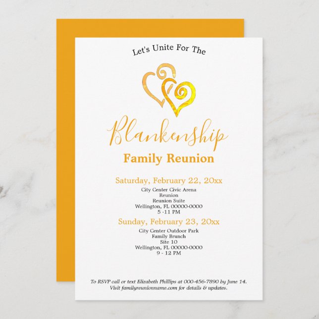 Yellow Linked Hearts Family Reunion Template (Front/Back)