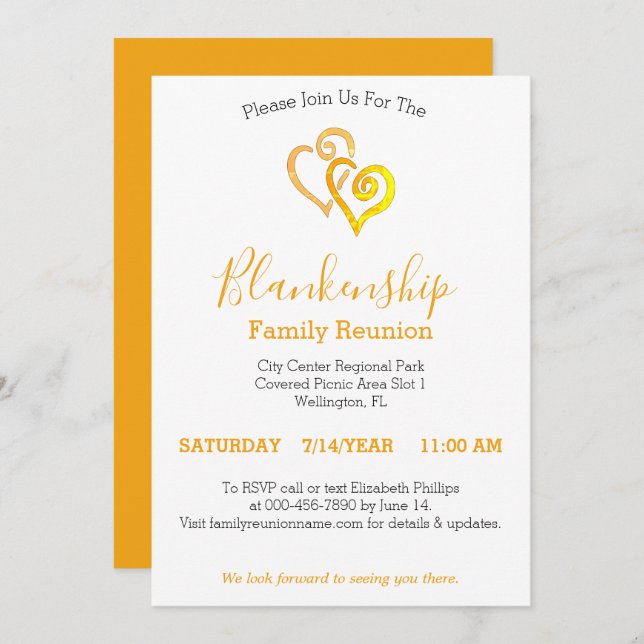 Yellow Linked Hearts Family Reunion Template (Front/Back)