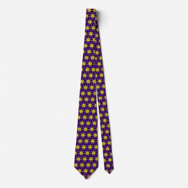 Yellow Linked Stars - Dark Purple Tie (Front)