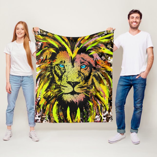 Yellow Lion Head Fleece Blanket - Lion Face Fleece (In Situ)