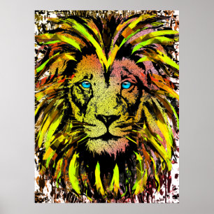 Yellow Lion Head Poster - Lion Face