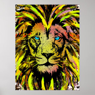 Yellow Lion Head Poster Print - Lion Face Poster