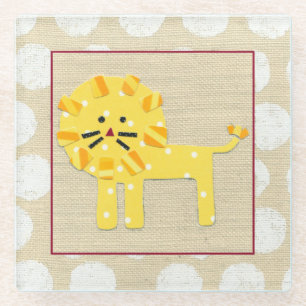 Yellow Lion with White Polka Dots Glass Coaster