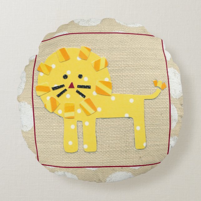 Yellow Lion with White Polka Dots Round Cushion (Front)