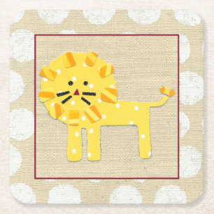 Yellow Lion with White Polka Dots Square Paper Coaster