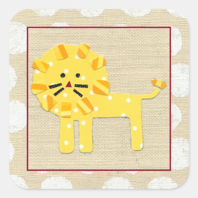 Yellow Lion with White Polka Dots Square Sticker (Front)
