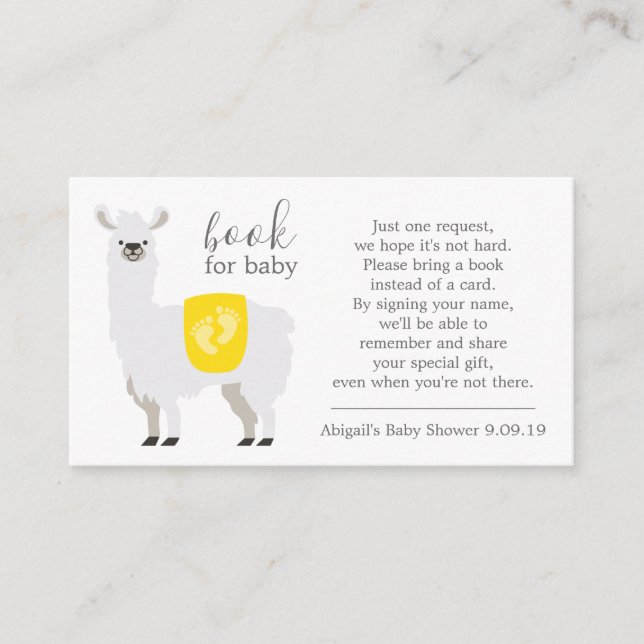 Yellow Llama Polka Dot Book Request Baby Shower Enclosure Card (Front)