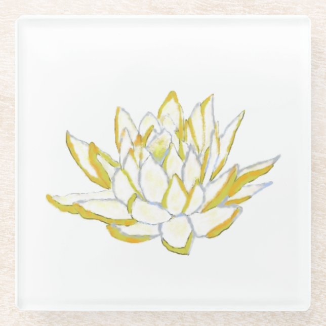 Yellow lotus flower Boho accessories women Glass Coaster (Front)