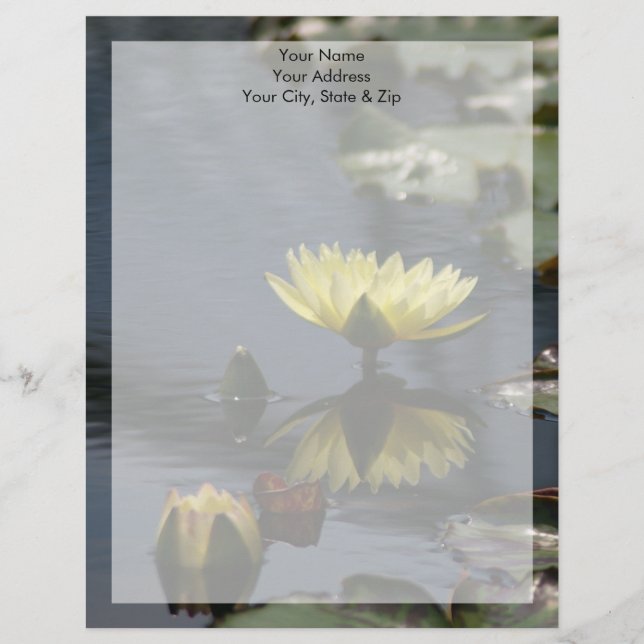 Yellow Lotus Waterlily Flower Customised Letterhead (Front)