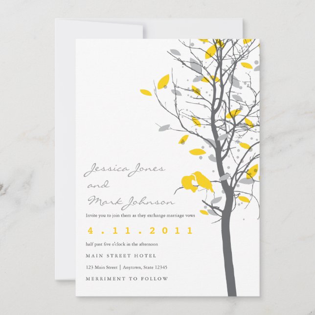 Yellow Love Birds in Tree - 2 sided Invitation (Front)