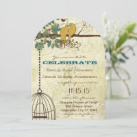 Yellow Love Birds Sitting In a Tree Wedding Invite