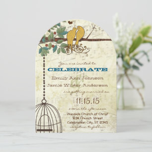 Yellow Love Birds Sitting In a Tree Wedding Invite