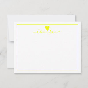Yellow Love Heart Personalised Note Card