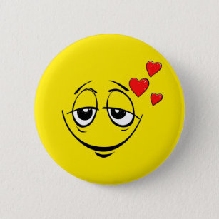 Yellow Love Hearts Emoticon Happy Face Emoji 6 Cm Round Badge