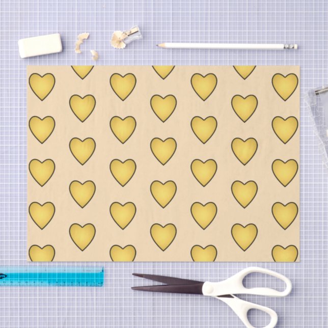 Yellow love hearts pattern tissue paper (Craft)