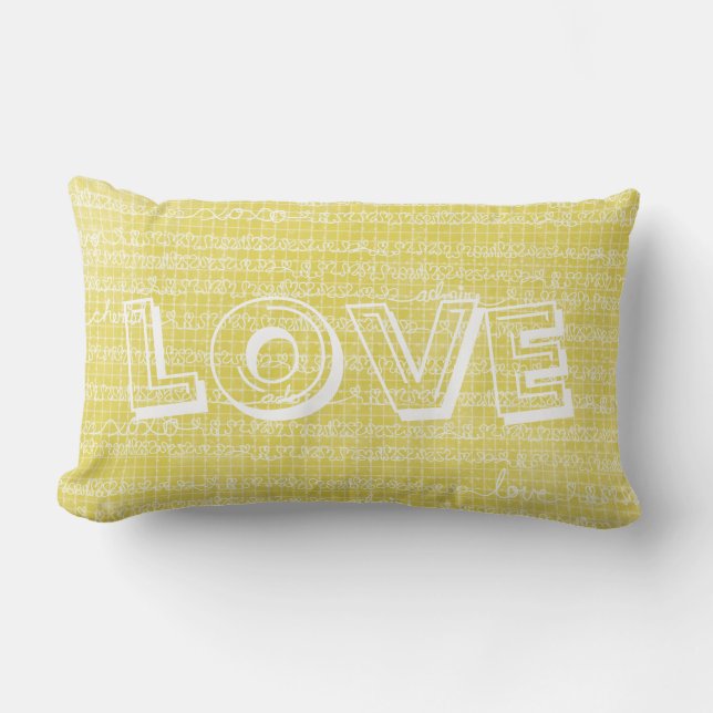 Yellow LOVE Lumbar Throw Pillow (Front)