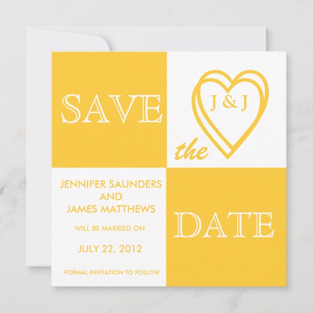 Yellow Love Monograms Save the Date Card (Front)