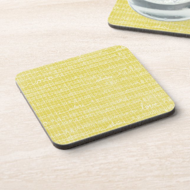 Yellow Love Words Coasters Hot Cold Drinks (Left Side)