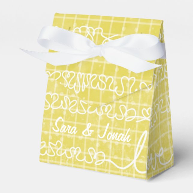 Yellow Love Words Wedding Favour Boxes (Front Side)