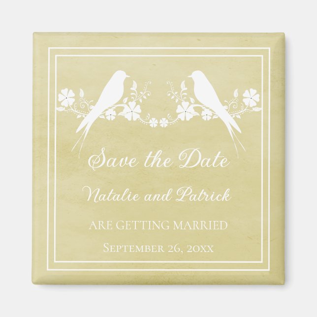 Yellow Lovebird Floral Save the Date Magnet (Front)