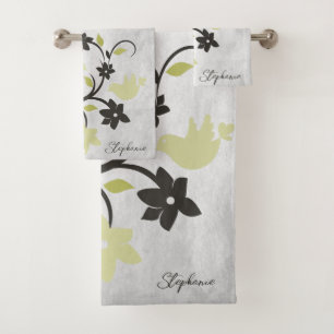Yellow Lovebirds Bath Towel Set
