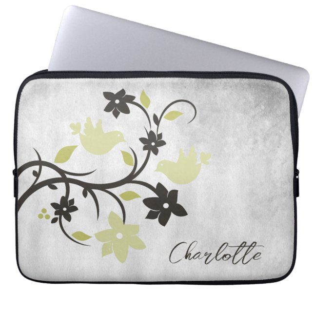 Yellow Lovebirds Personalised Laptop Sleeve (Front)