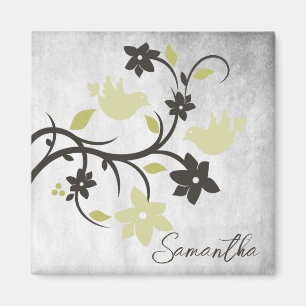 Yellow Lovebirds Personalised Magnet