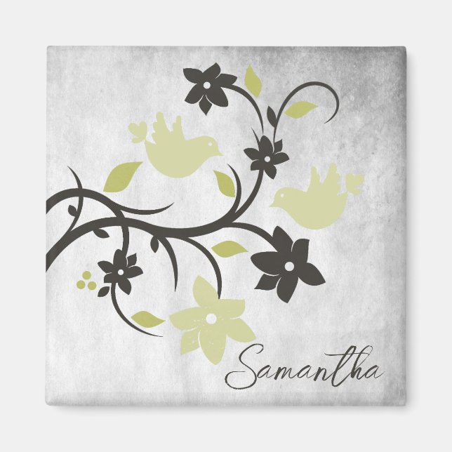 Yellow Lovebirds Personalised Magnet (Front)