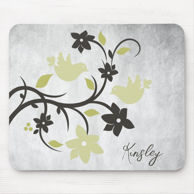 Yellow Lovebirds Personalised Mouse Pad (Front)