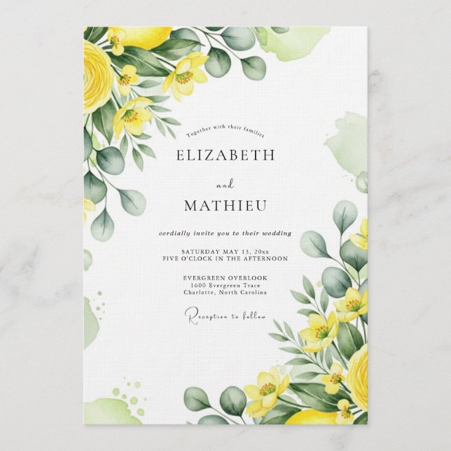 Yellow Lush Botanical Wedding Invitation (Front)