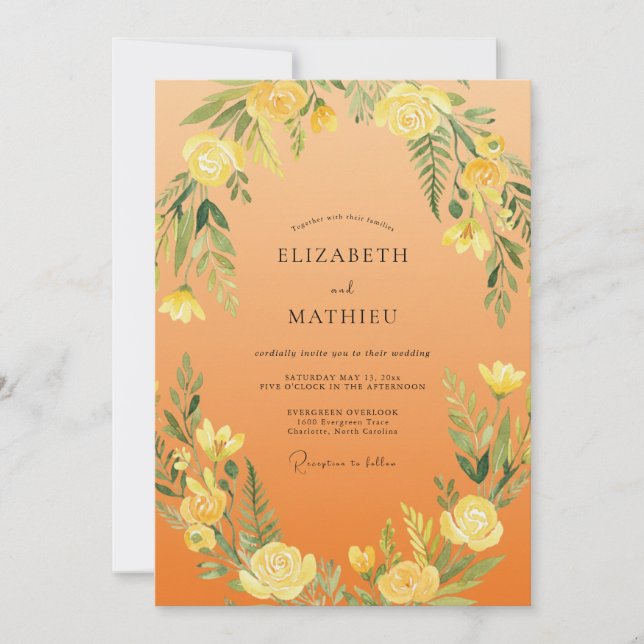 Yellow Lush Foliage Romance Wedding Invitation (Front)