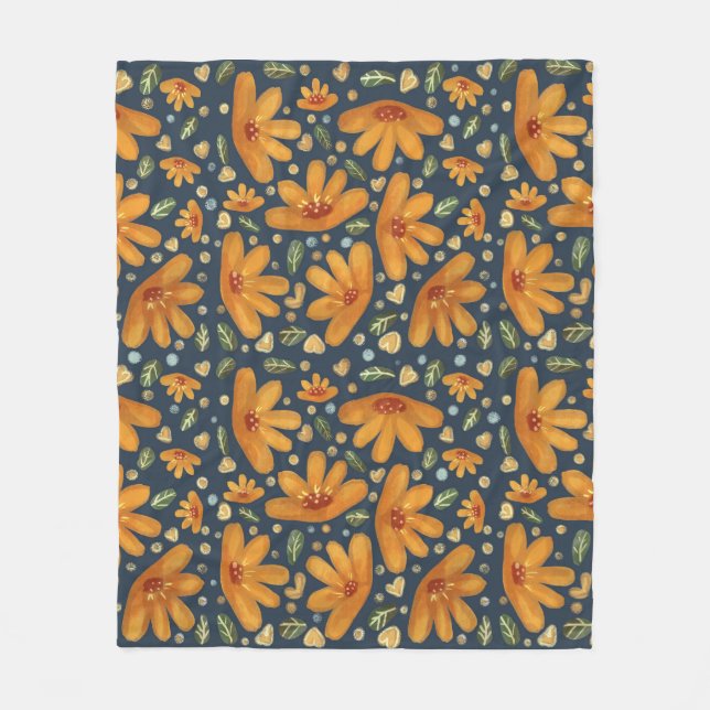 Yellow Luxe Florals Fleece Blanket (Front)