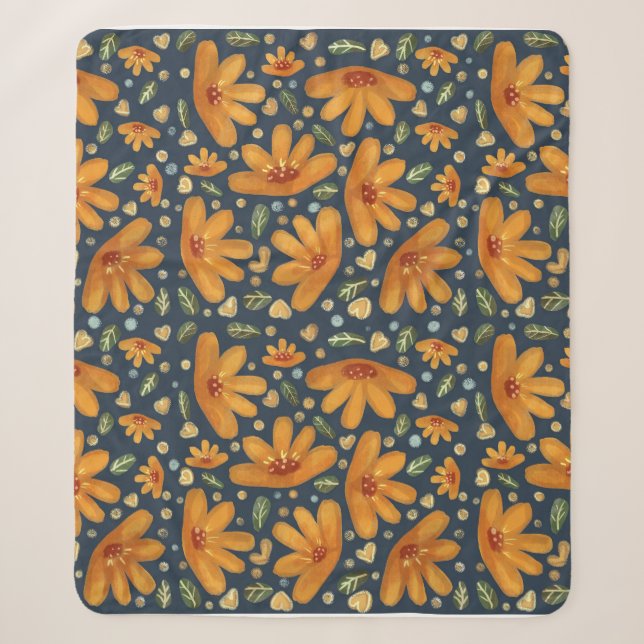 Yellow Luxe Florals Sherpa Blanket (Front)