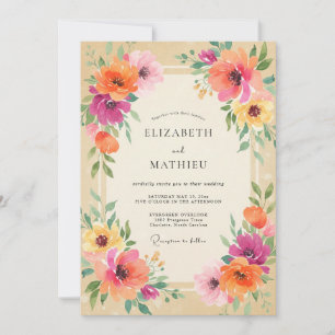 Yellow Magenta Poppy Wedding Invitation