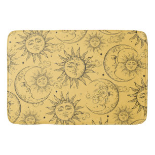 Yellow Magic Vintage Celestial Sun Moon Stars Bath Mat