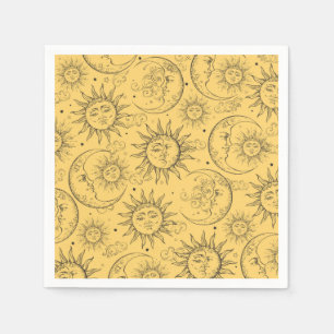 Yellow Magic Vintage Celestial Sun Moon Stars Napkin